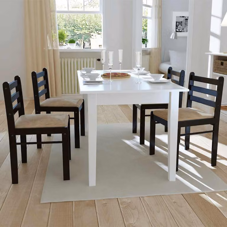 Set di 4 sedie da pranzo vidaXL in legno di hevea e velluto marrone e beige