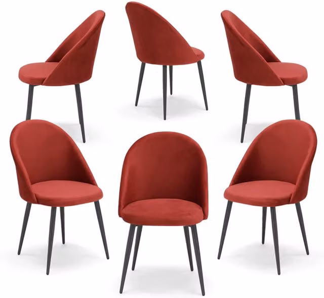 Set di 6 sedie imbottite Lola Redokasa in tessuto effetto velluto antimacchia idrorepellente colore rosso con gambe in metallo color ghisa – 1