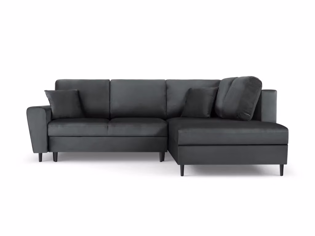 Divano angolare convertibile Kyoto di Cosmopolitan Design con contenitore, 5 posti, in velluto grigio, L 243 cm x P 194 cm x H 88 cm – 2