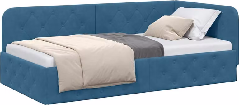 Cornice del letto ad angolo Blu 90 x 190 cm Velluto