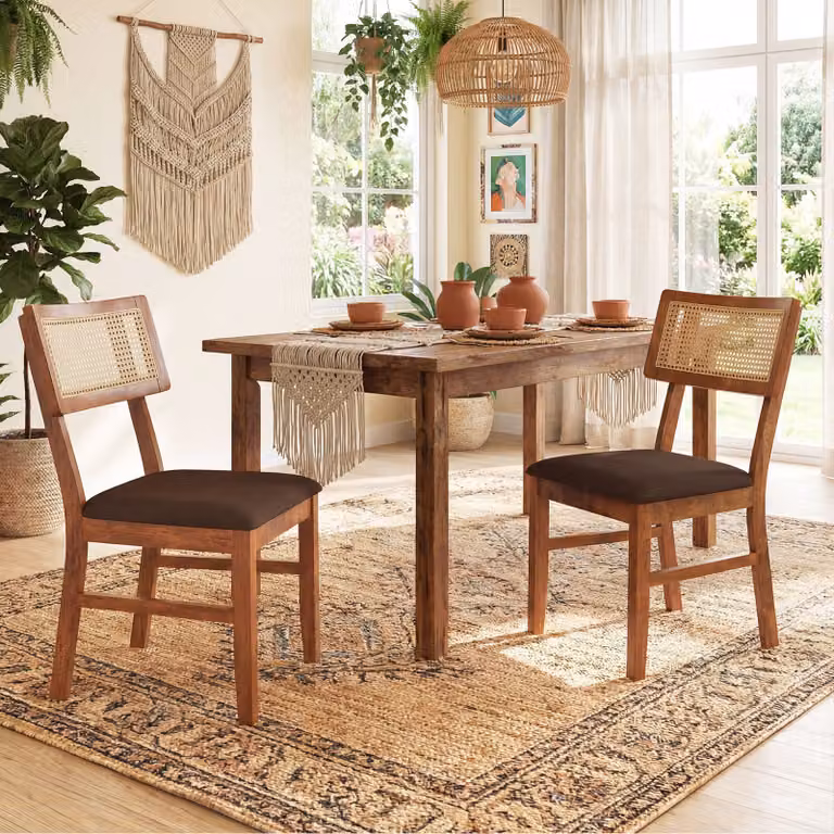 Set da pranzo Costway composto da tavolo rotondo e 2 sedie imbottite in velluto marrone in legno di gomma