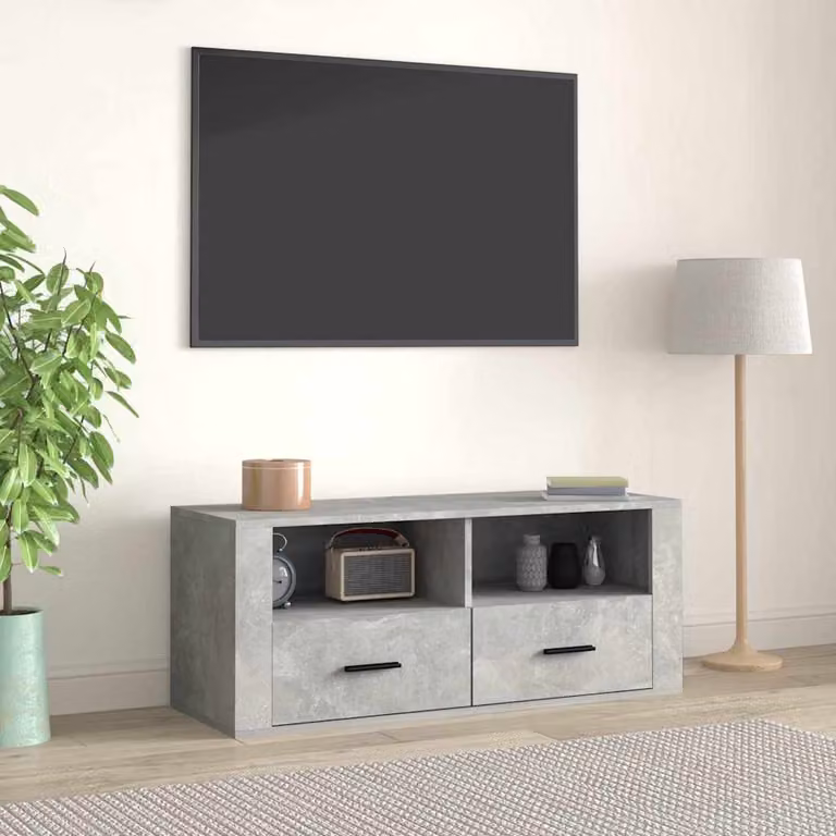 Mobile TV moderno vidaXL in legno e MDF Grigio Cemento L: 100 cm, P: 35 cm, H: 40 cm