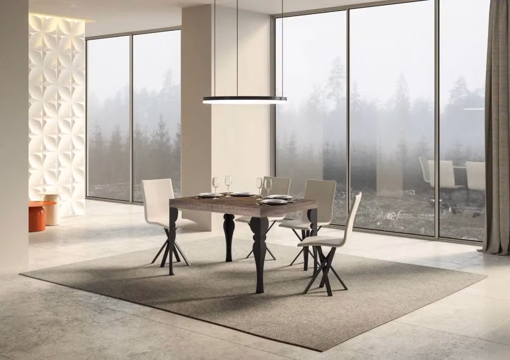 Tavolo allungabile moderno Paxon in noce con gambe antracite L: 120-380 cm, P: 90 cm – 2
