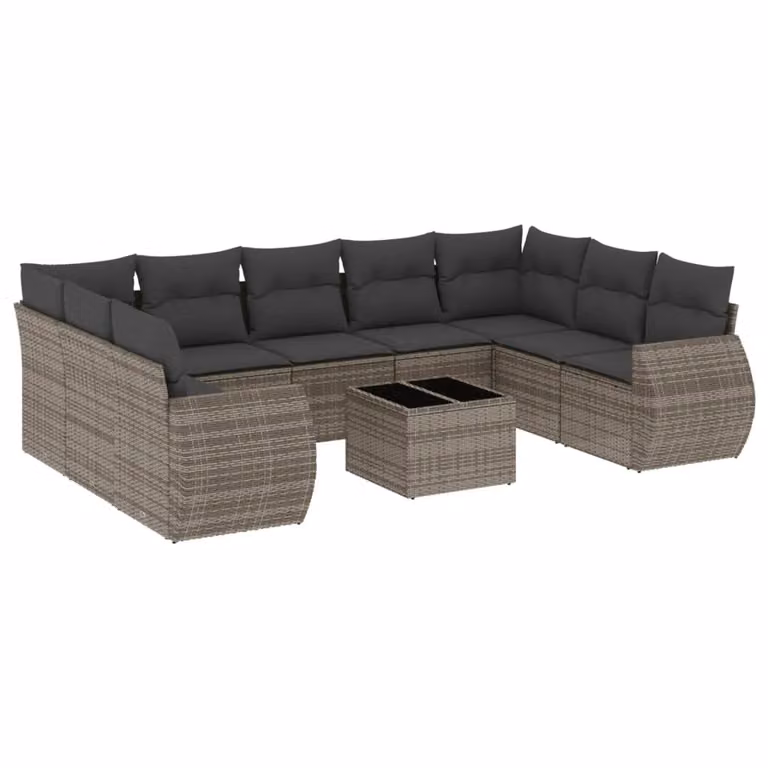 Set Divano da Giardino 10 pz con Cuscini Grigio in Polyrattan