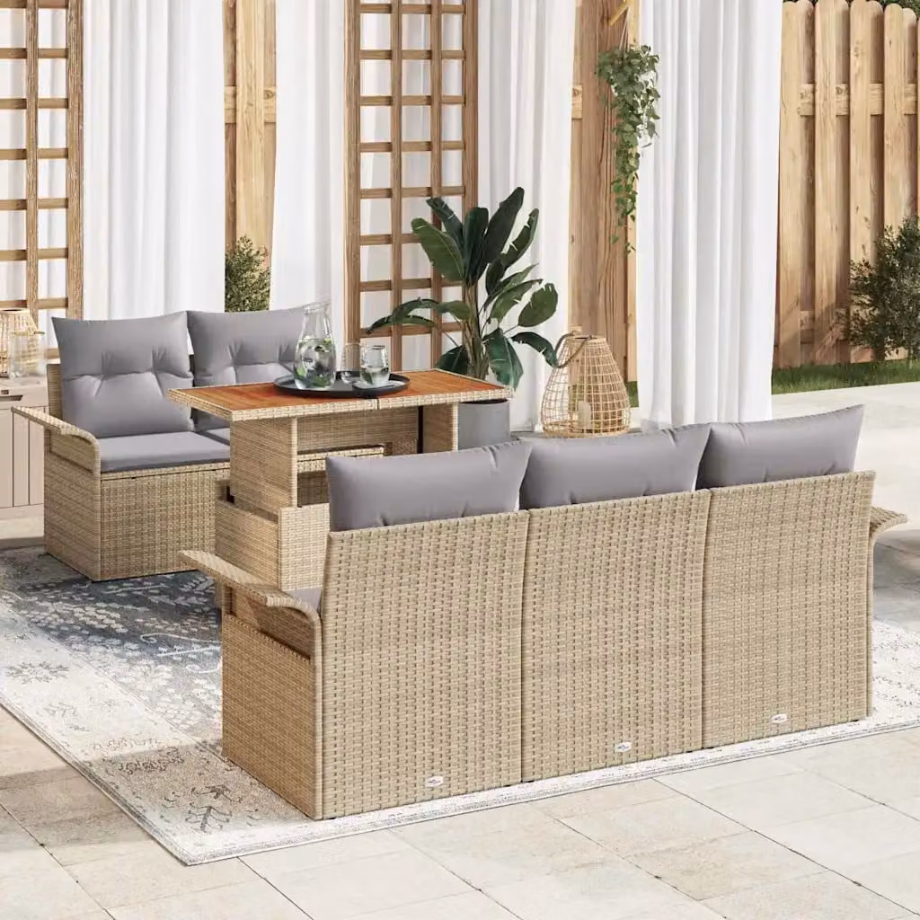 Set Divano da Giardino vidaXL 6 Pezzi in Polyrattan con Cuscini Beige e Grigio – 1