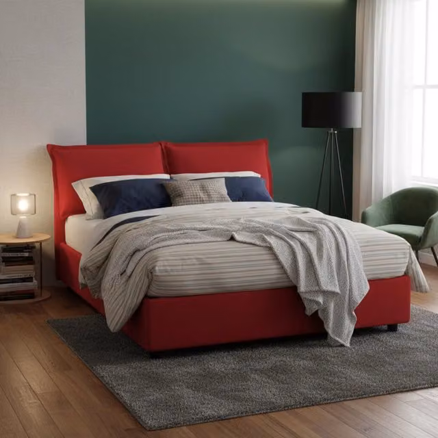 Letto Matrimoniale Amelinda Talamo Italia con Materasso in Schiuma e Base Contenitore Alzabile, Rosso, 160x200 cm – 1
