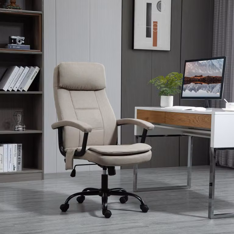 okwish Sedia da ufficio girevole regolabile in altezza Sedia da ufficio con funzione massaggio e dondolo, sedia da scrivania con interfaccia USB e alzata a gas, sedia girevole con rotelle girevoli a 360°, Beige