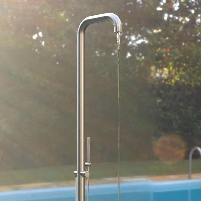 Doccia per esterni Sined Sassari in acciaio inox satinato argento con miscelatore e doccino, Altezza: 230 cm – 1