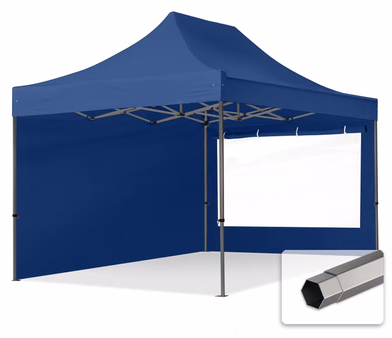 TOOLPORT 3x4,5m gazebo pieghevole con laterali (finestre panoramiche), PREMIUM acciaio, blu scuro