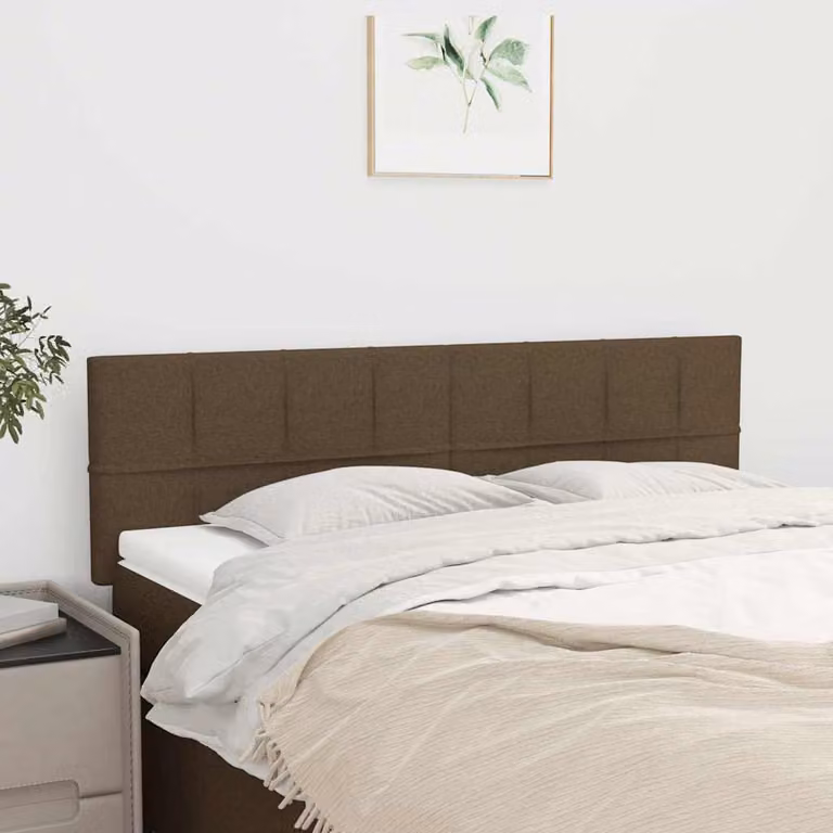 Testiera per letto vidaXL in tessuto marrone scuro con struttura in legno di larice L: 144 cm, P: 5 cm, H: 78-88 cm