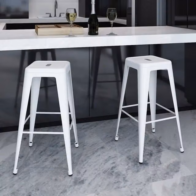 Set di 2 sgabelli da bar bianchi moderni vidaXL in metallo lucido