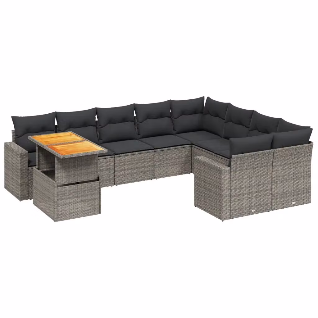 vidaXL Set Divano da Giardino 10 pz in Polyrattan Grigio con Cuscini e Tavolino da Esterno a Forma di L – 2