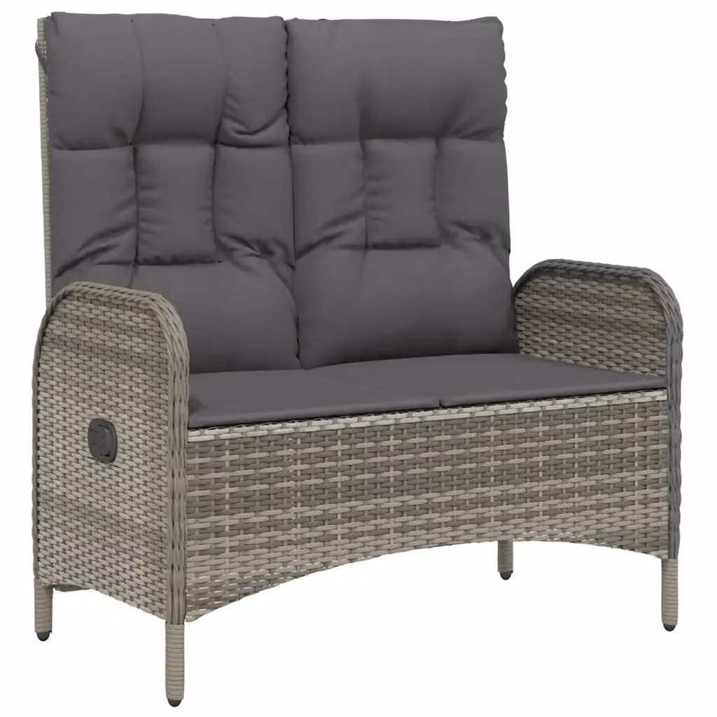 Panca da giardino reclinabile vidaXL in polyrattan grigio con cuscini e braccioli L: 107 cm, P: 62,5 cm, H: 109 cm – 2