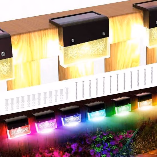 Illuminazione a LED solare per esterni e giardino - Luci posteriori a LED impermeabili con 2 modalità (RGB/bianco freddo/bianco caldo) - Set da 6 - Luci solari per scale - Illuminazione da esterno per cortili, terrazze e gradini - Luci da esterno