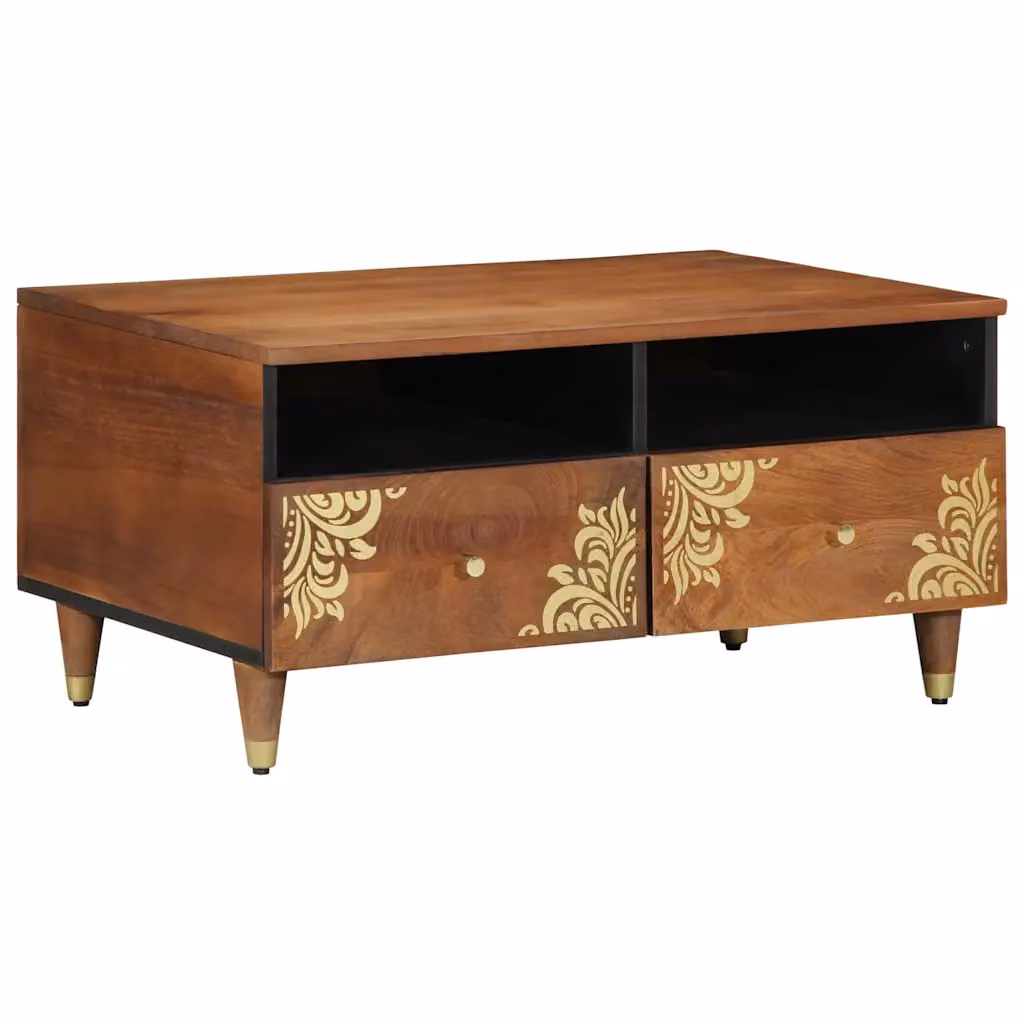 vidaXL Tavolino da salotto in legno di mango con cassetto, stile mid-century, Marrone, L 80 x P 54 x H 40 cm