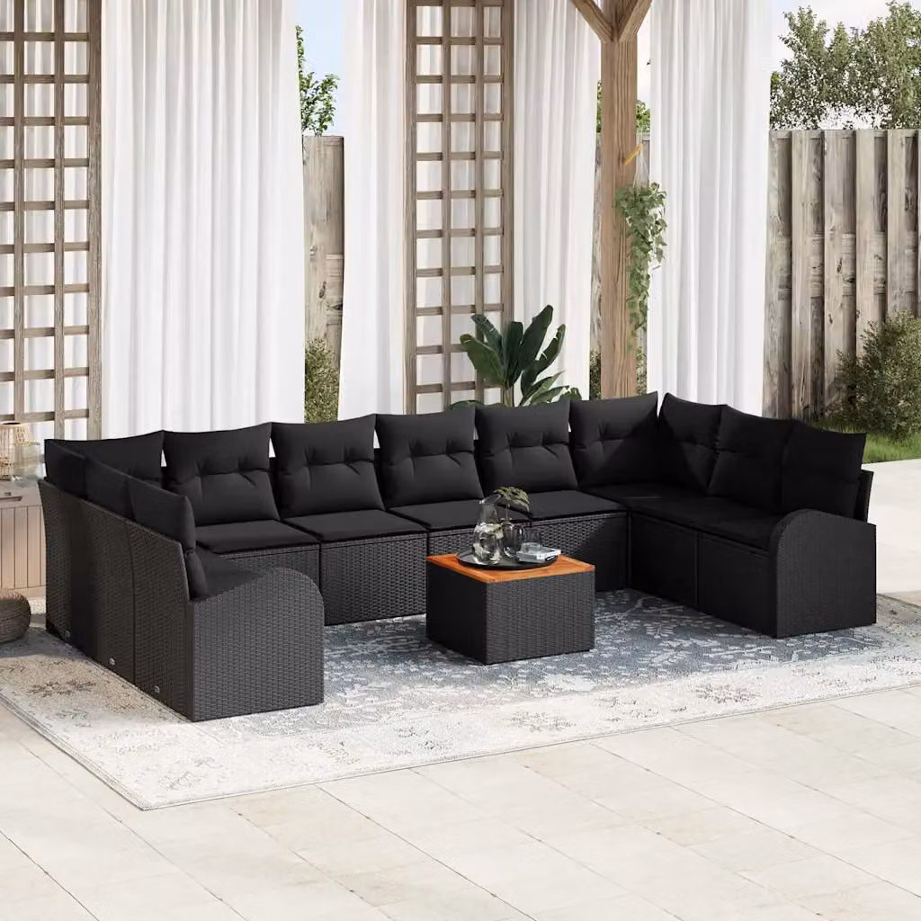 Set Divano da Giardino vidaXL 11 pz Nero in Polyrattan con Cuscini e Funzione Archiviazione – 1