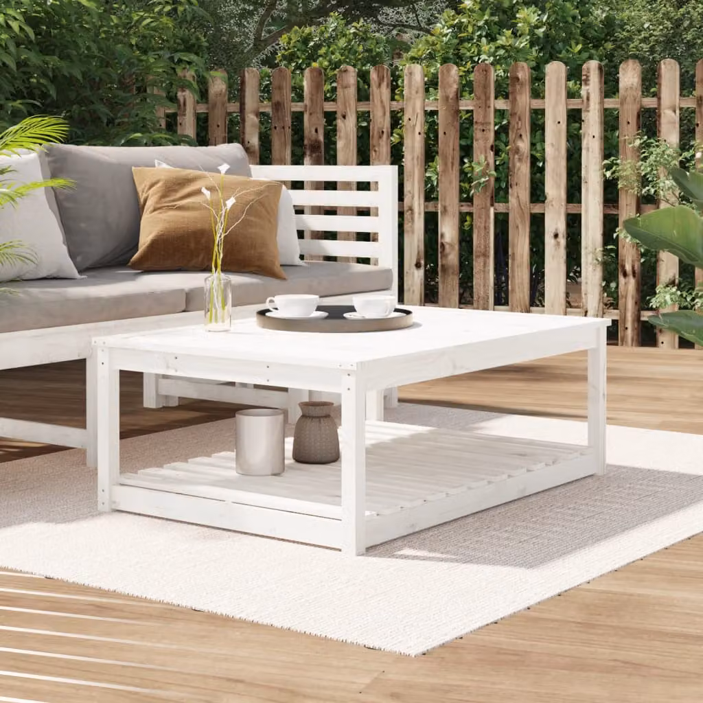 vidaXL Tavolo da Giardino Rettangolare in Legno di Pino Bianco Verniciato L: 121 cm, P: 82,5 cm, H: 45 cm – 1
