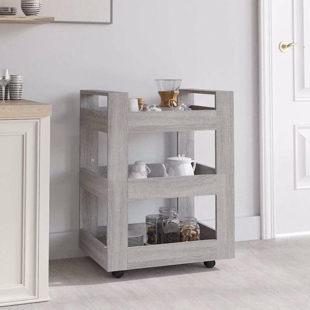 vidaXL Carrello da Cucina Moderno Grigio in Legno e MDF con Ruote L 60 cm x P 45 cm x H 80 cm