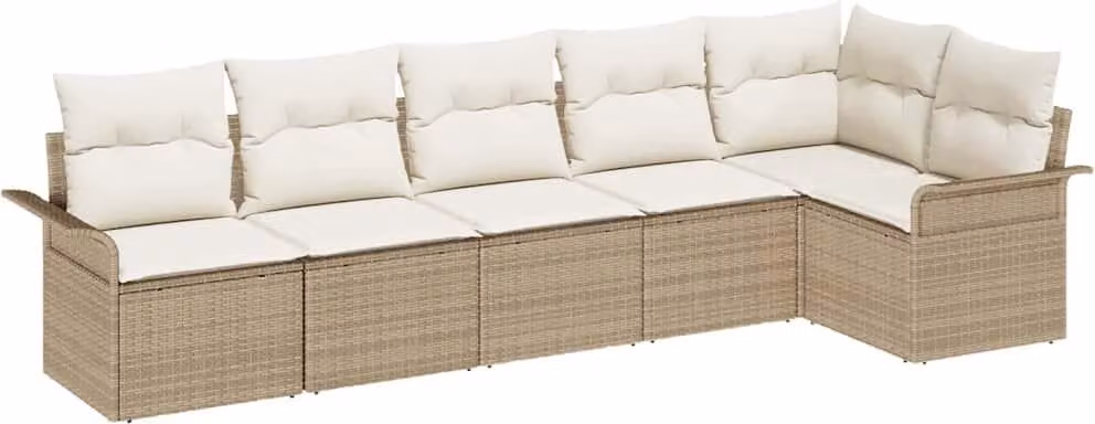 Set Divano da Giardino con cuscino 6 pcs Beige Poly Rattan