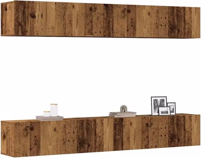 Set di 4 mobili porta TV a parete-Credenza per TV sospesa Legno Antico 100x30x30 cm