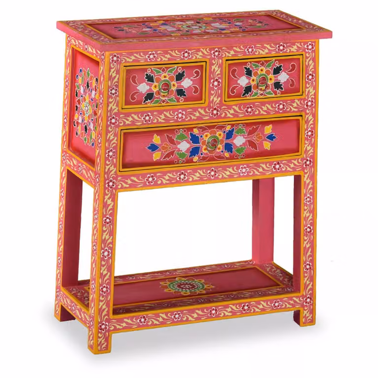 Credenza con cassetti in legno massiccio rosa mango dipinto a mano