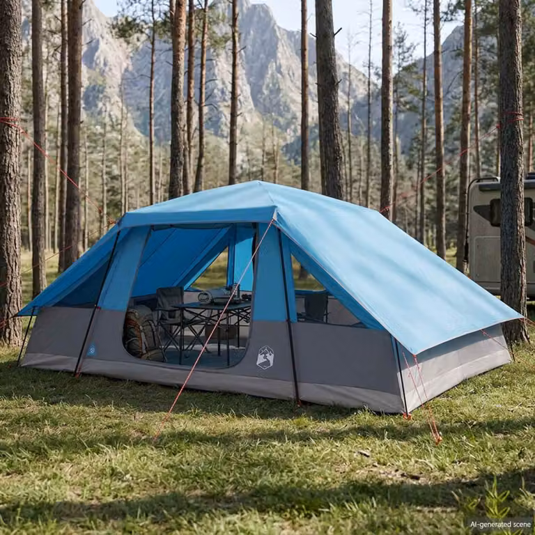 Tenda familiare vidaXL blu con telo da pioggia impermeabile in poliestere e acciaio