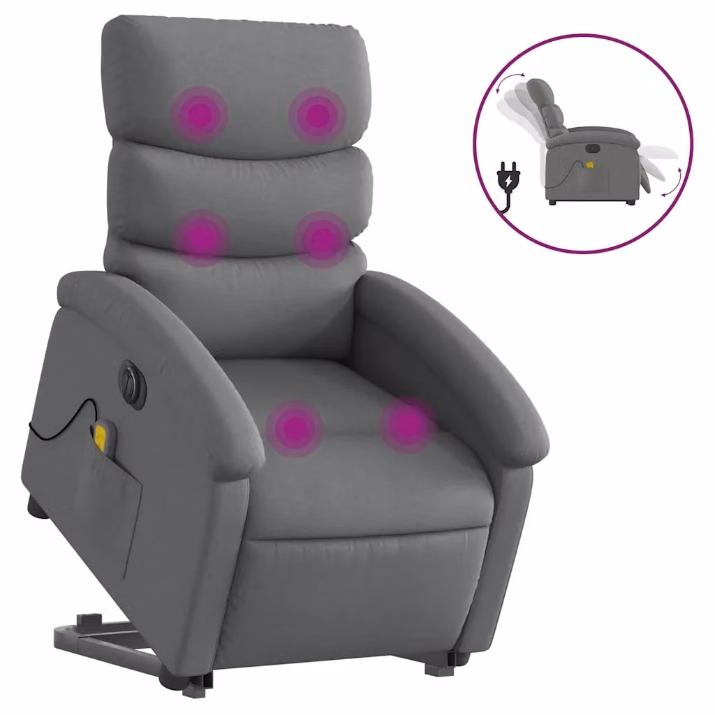 vidaXL Poltrona Alzapersona Elettrica con Massaggio in Tessuto Grigio – 2