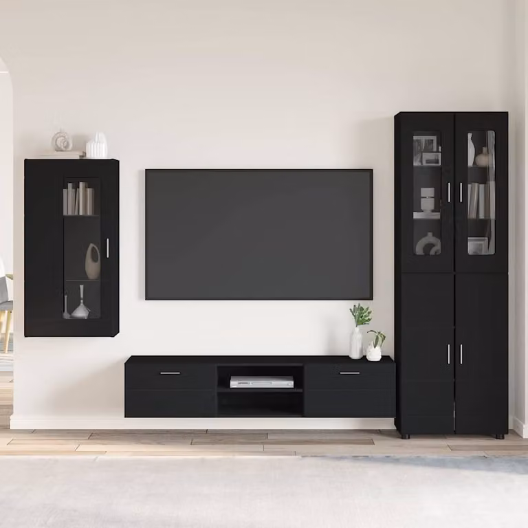 Set mobile TV moderno vidaXL FLORIN in legno MDF nero L: 150 cm, P: 39 cm, H: 30 cm