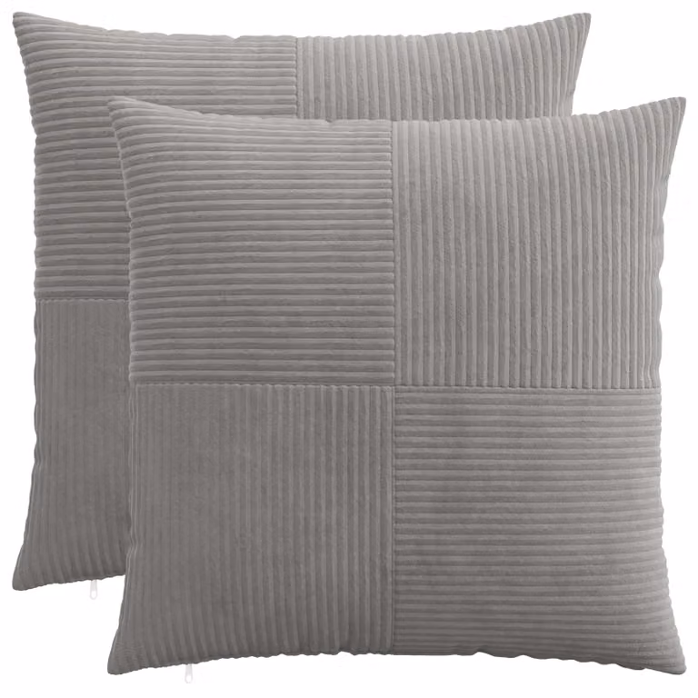 Set di 2 federe vidaXL ALMELO in velluto a coste grigio chiaro, L 60 x L 60 cm