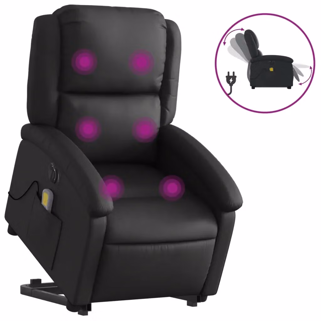 Poltrona a Rialzo Elettrica con Assistenza al Sollevamento vidaXL in Ecopelle Nera per Senior – 2