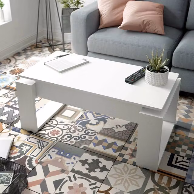Tavolino da salotto Aspra con piano elevabile bianco L: 105 cm, P: 55 cm, H: 45/56 cm