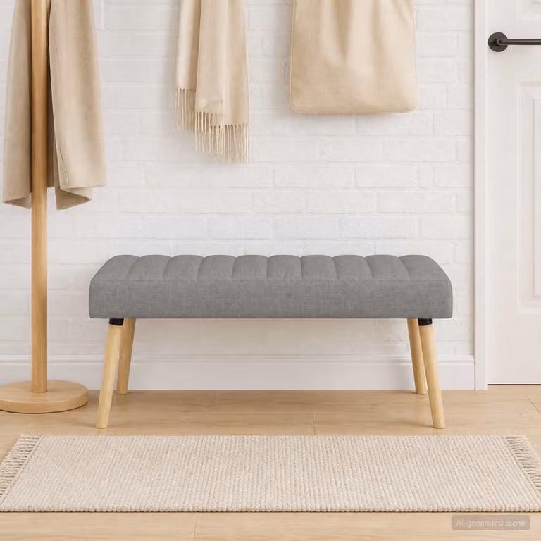 Panchina trapuntata a canale vidaXL in tessuto e legno di gomma, Grigio, L 110 x P 40 x H 46 cm
