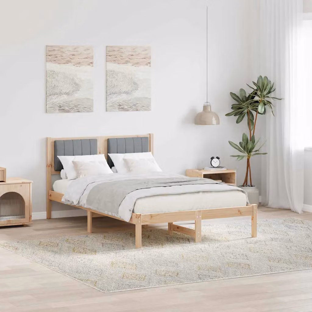 Letto con Testiera Rivestita vidaXL in Legno di Pino e Tessuto Grigio L/P/H: 120 x 200 cm – 1