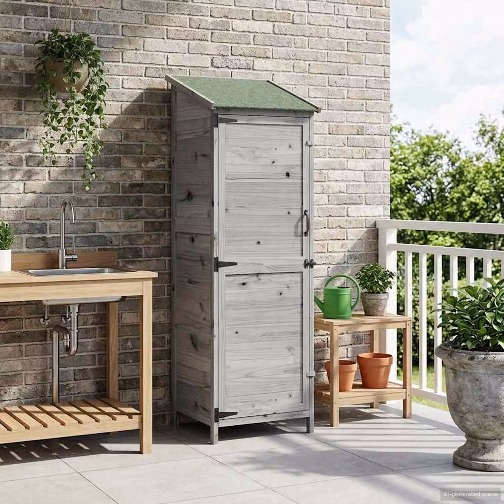 Capanno da giardino vidaXL in legno con tetto grigio, L: 59,5 cm, P: 56 cm, H: 176,5 cm