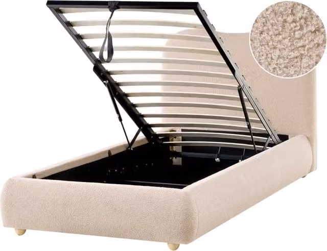 Letto singolo moderno minimalista con contenitore 90 x 200 cm bouclé beige design moderno e minimalista