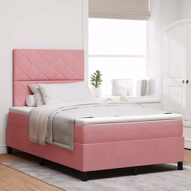 Letto a molle con testiera in velluto rosa vidaXL L/P: 120 x 200 cm