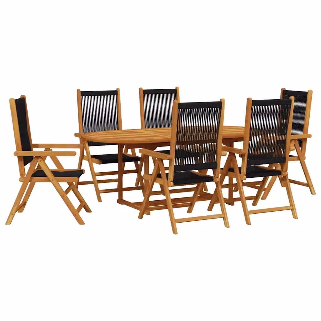 vidaXL Set Pranzo da Giardino 7 pz in Polyrattan e Legno di Acacia Nero – 2