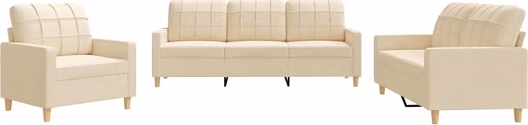 Set di Divani 3 pz con Cuscini Crema in Tessuto