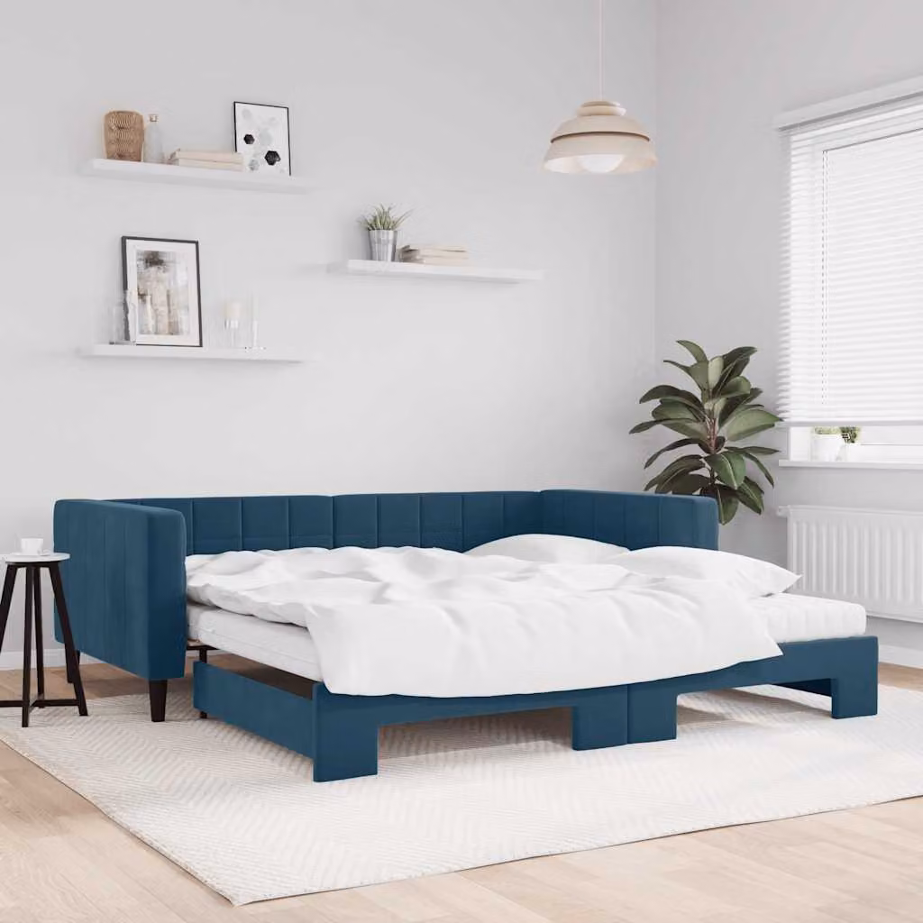 vidaXL Divano Letto Estraibile in Velluto Blu con Materasso L/P/H: 200 x 100 x 68 cm