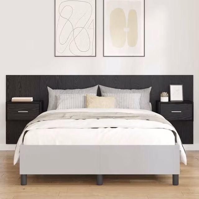 Set di 3 Testiera con Comodini Integrati vidaXL in Legno Multistrato Nero Opaco per Camera da Letto – 1