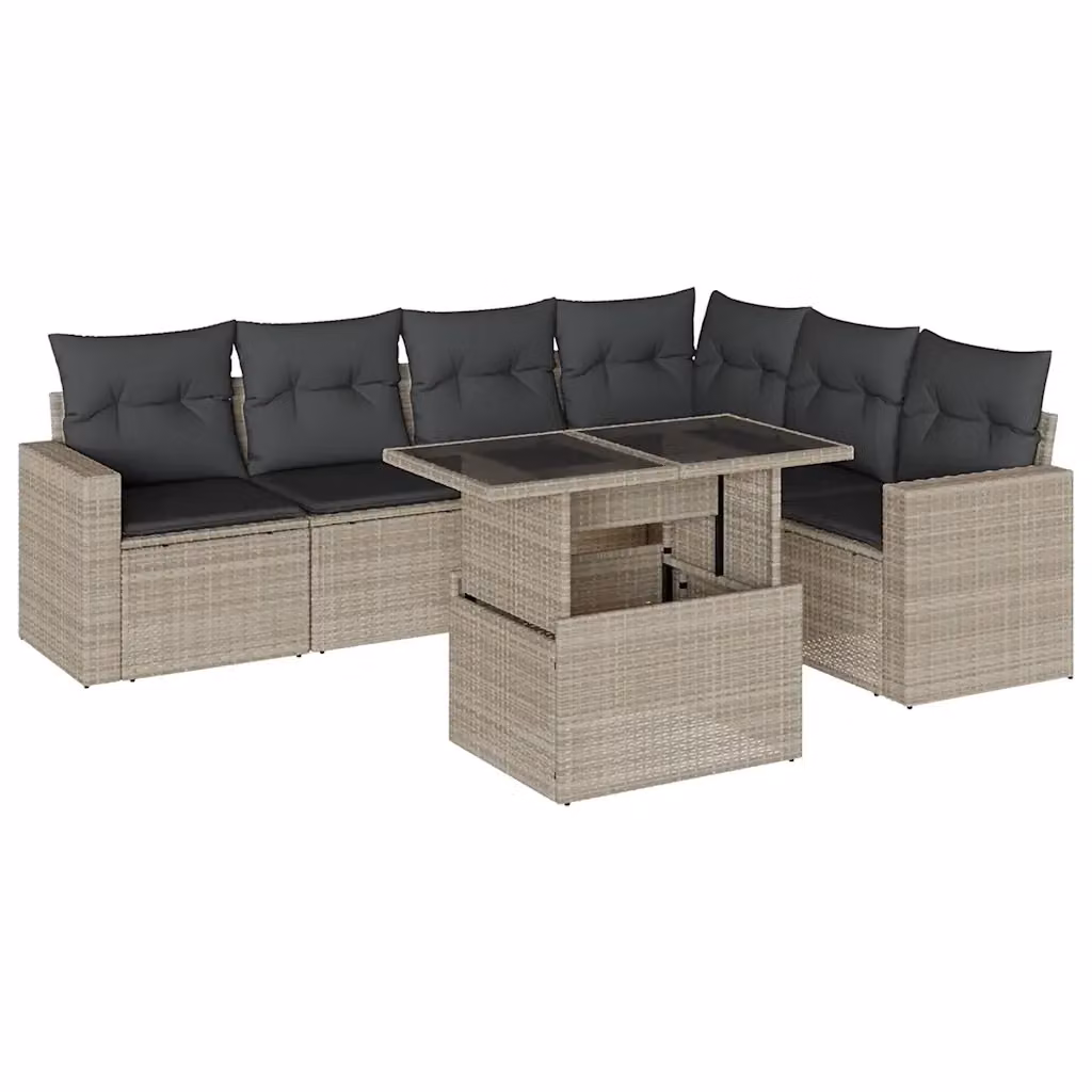 Set Divani da Giardino vidaXL 7 Pezzi a Forma di L con Tavolino in Vetro e Cuscini Antracite – 2