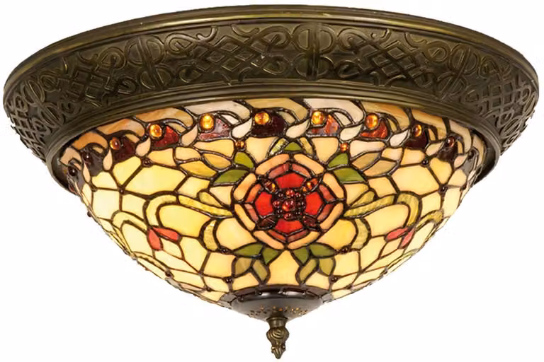 Clayre & Eef Lampada da soffitto Tiffany Ø 38x19 cm Rosso Verde Vetro Rosa