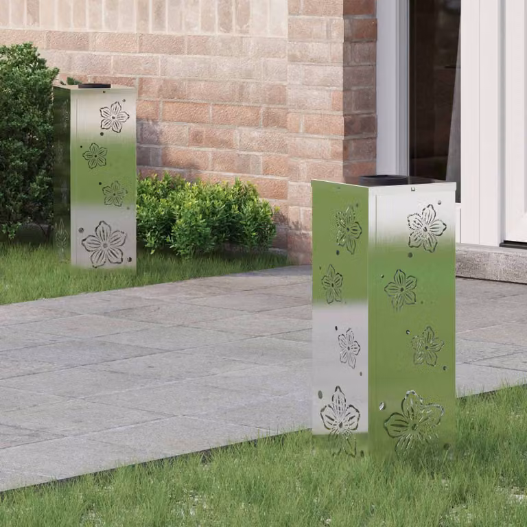 Set di 2 faretti LED solari vidaXL per sentieri e giardino, colore argento, L/P/H: 18 x 18 x 50 cm