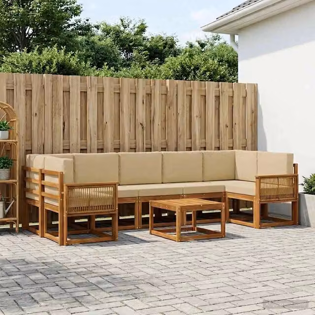 Set di divani da esterno 8 pz Naturale e Beige Poliestere 3385079
