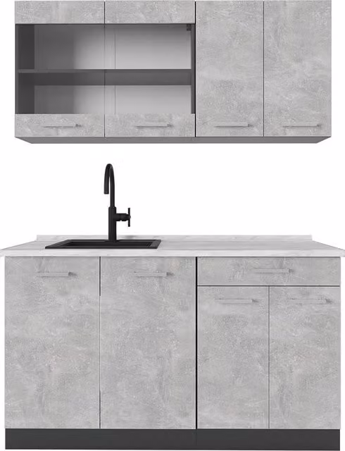 Cucina monoblocco R-Line Calcestruzzo/Antracite 140 cm, PL Marmo Vicco