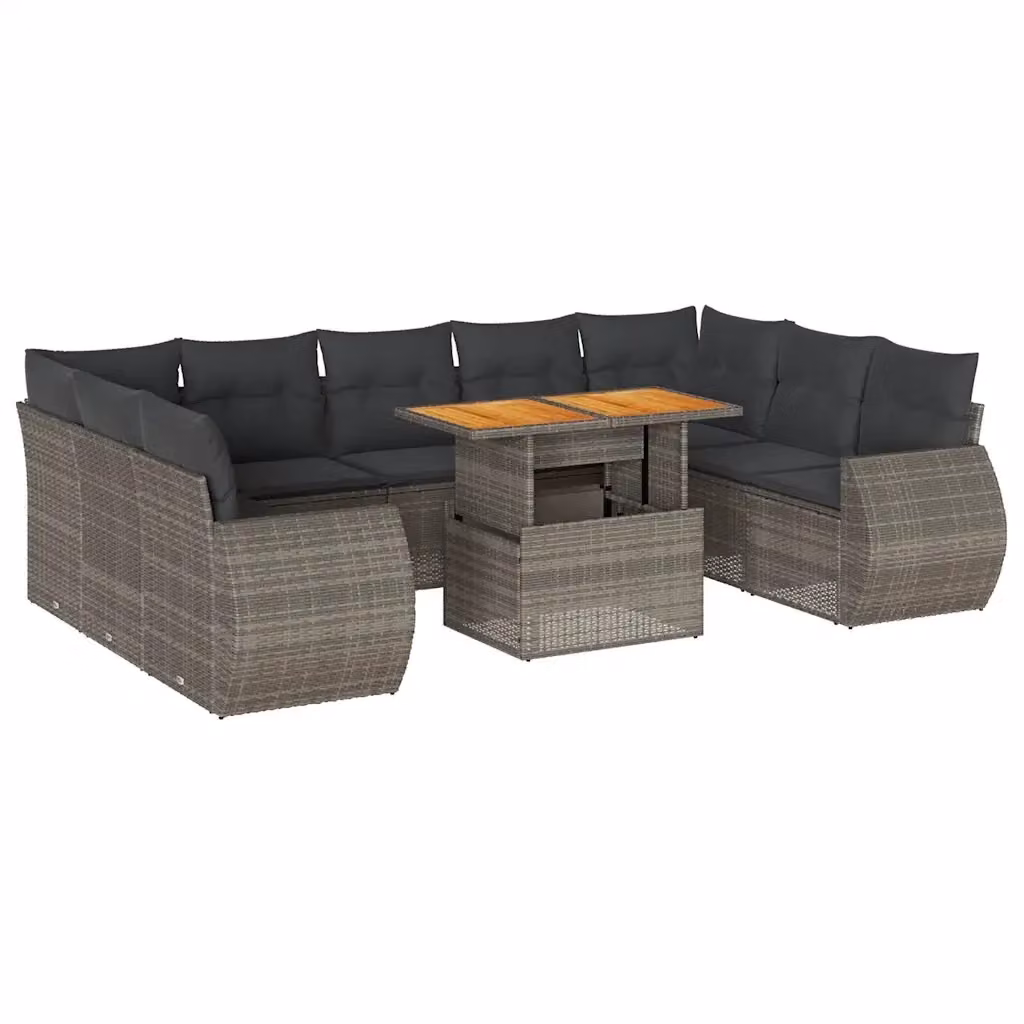Set Divano da Giardino vidaXL a Forma a U in Polyrattan Grigio con Cuscini e Tavolino da Caffè – 2