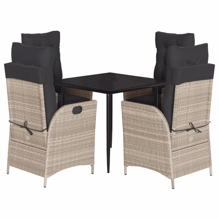 Set Pranzo da Giardino 5pz con Cuscini Grigio Chiaro Polyrattan