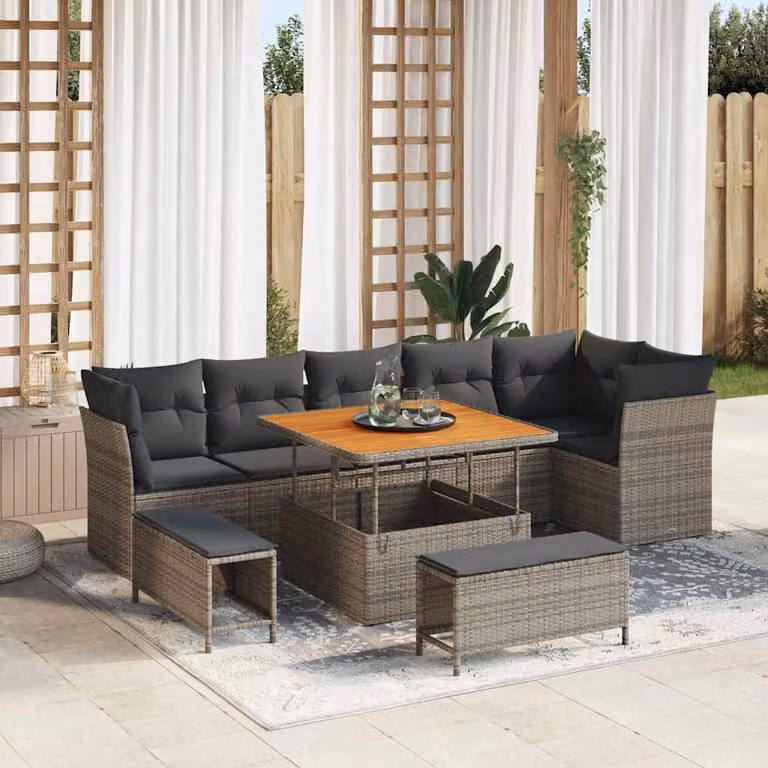Maison Exclusive - Set da giardino composto da 9 pezzi, divano, colore grigio, realizzato in rattan sintetico