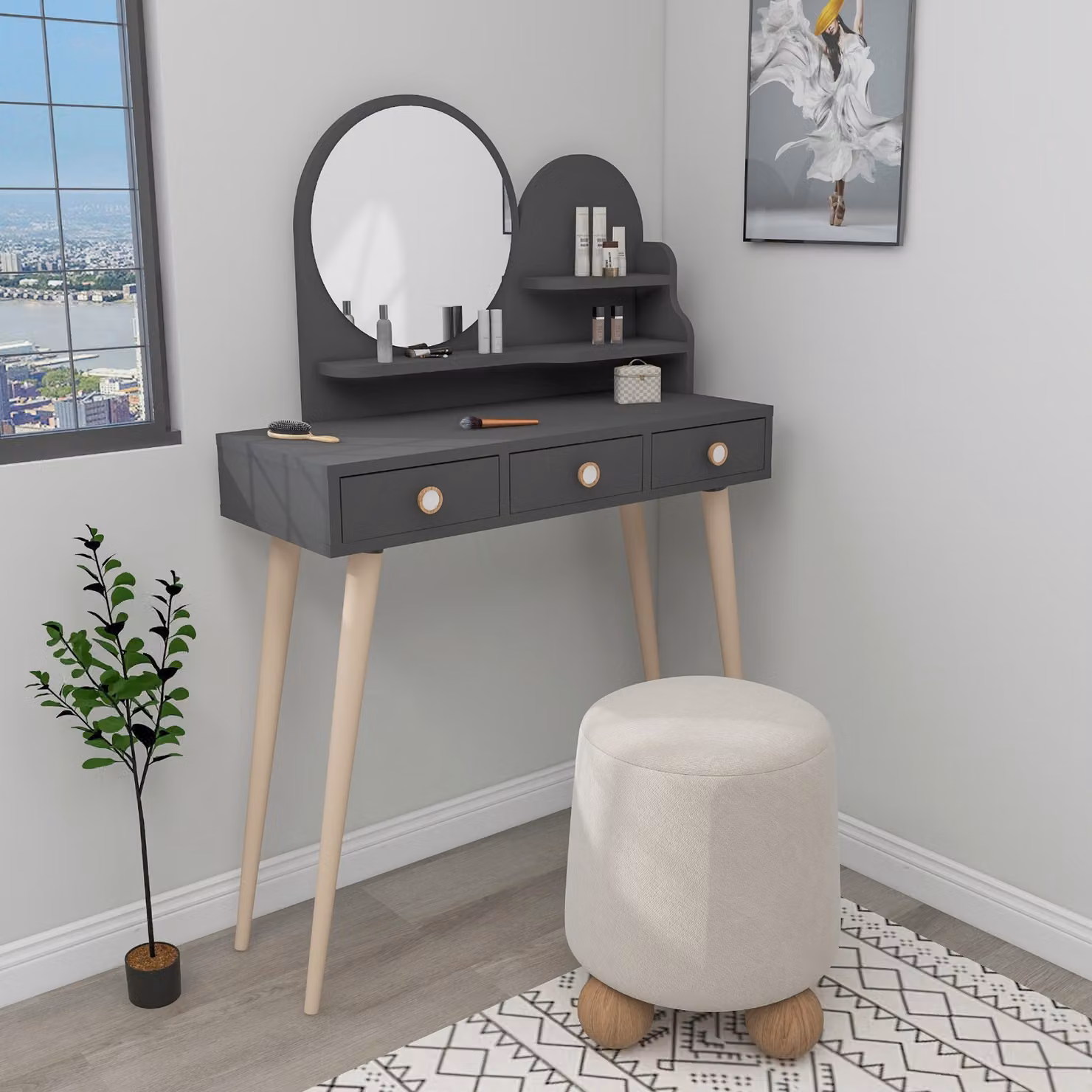 Skye Decor, Ruges - Antracite, Tavolini da trucco, Antracite, 130,8 x 74 x 35 cm