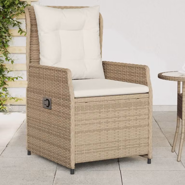 Set di 2 sedie da giardino reclinabili vidaXL in polyrattan beige con braccioli e struttura in metallo